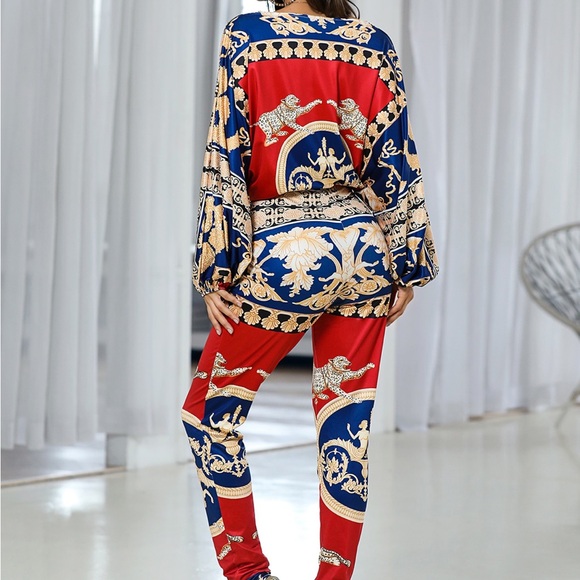 NWT Host Pick Exotic Print Lantern Sleeve Jumpsuit Juniors’ Size XL - Picture 4 of 11